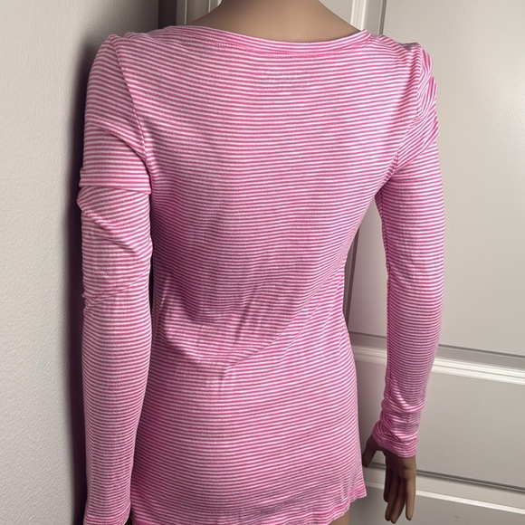 Long sleeve cotton stripe ruffle Henley scoop neck T-shirt Barbie Barbiecore - Picture 3 of 15